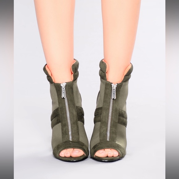 Zip up Heel Booties Olive Green and Orange Peep toe - Picture 4 of 6